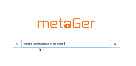 Browseransicht von Metager. Im Suchfeld steht die Frage, welche Suchmaschine die beste ist.