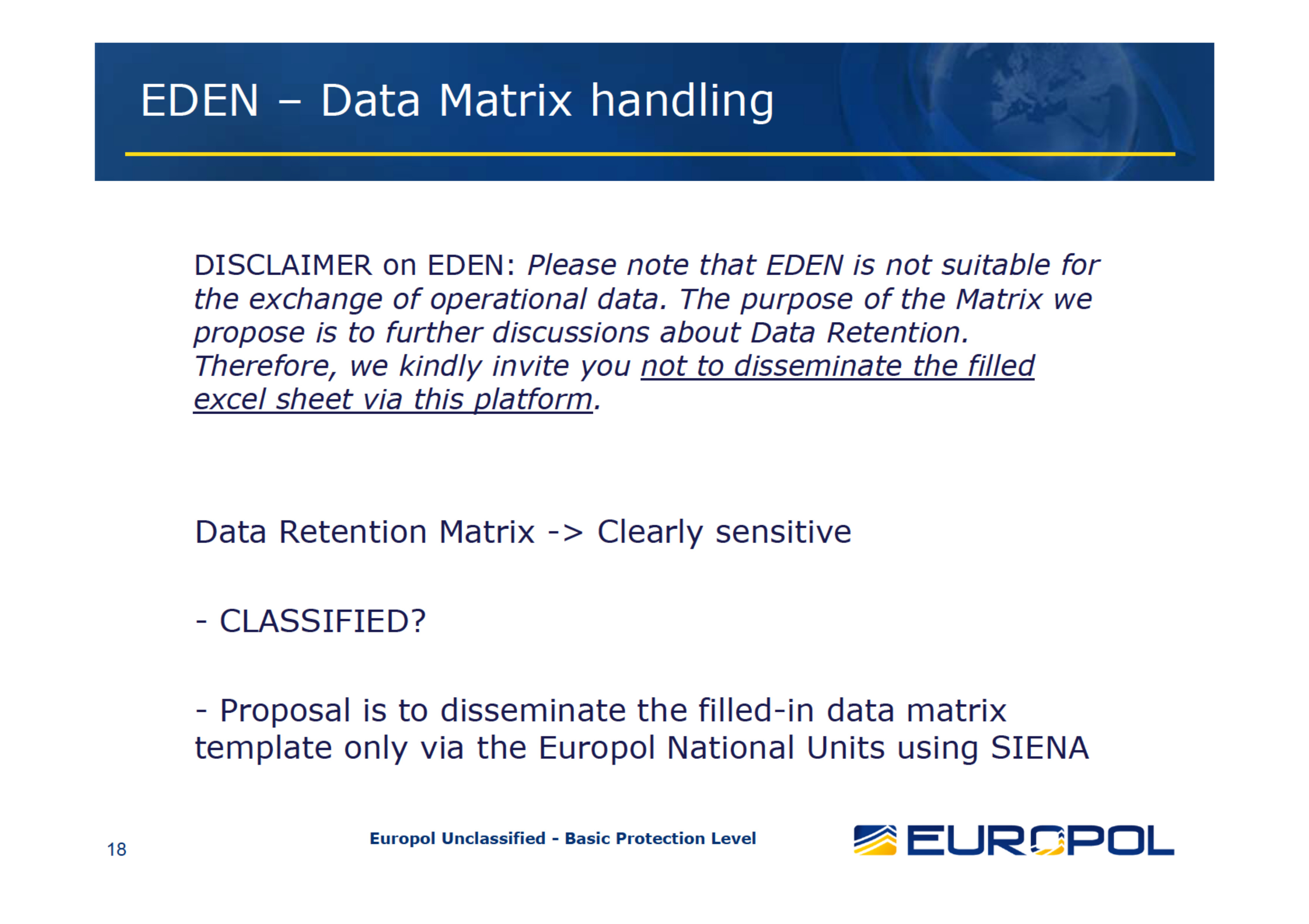 Austausch der Datenmatrix nur über das geschützte Portal EDEN