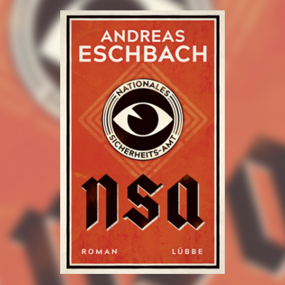 Red book cover: "NSA" with a monitoring eye. Written by Andreas Eschbach.