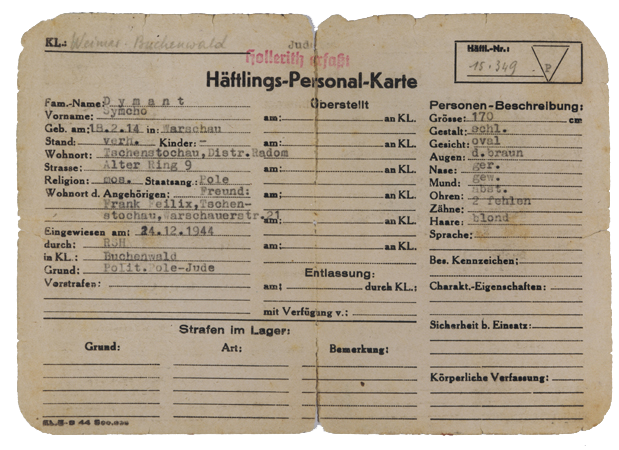 Card of a prisoner in Buchenwald concentration camp