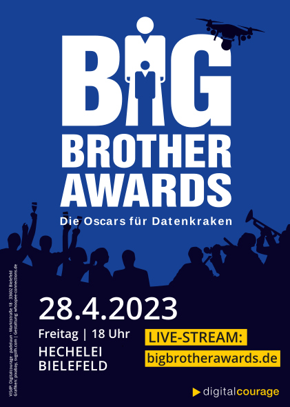 Flyer für die BigBrotherAwards 2023 im Format A6