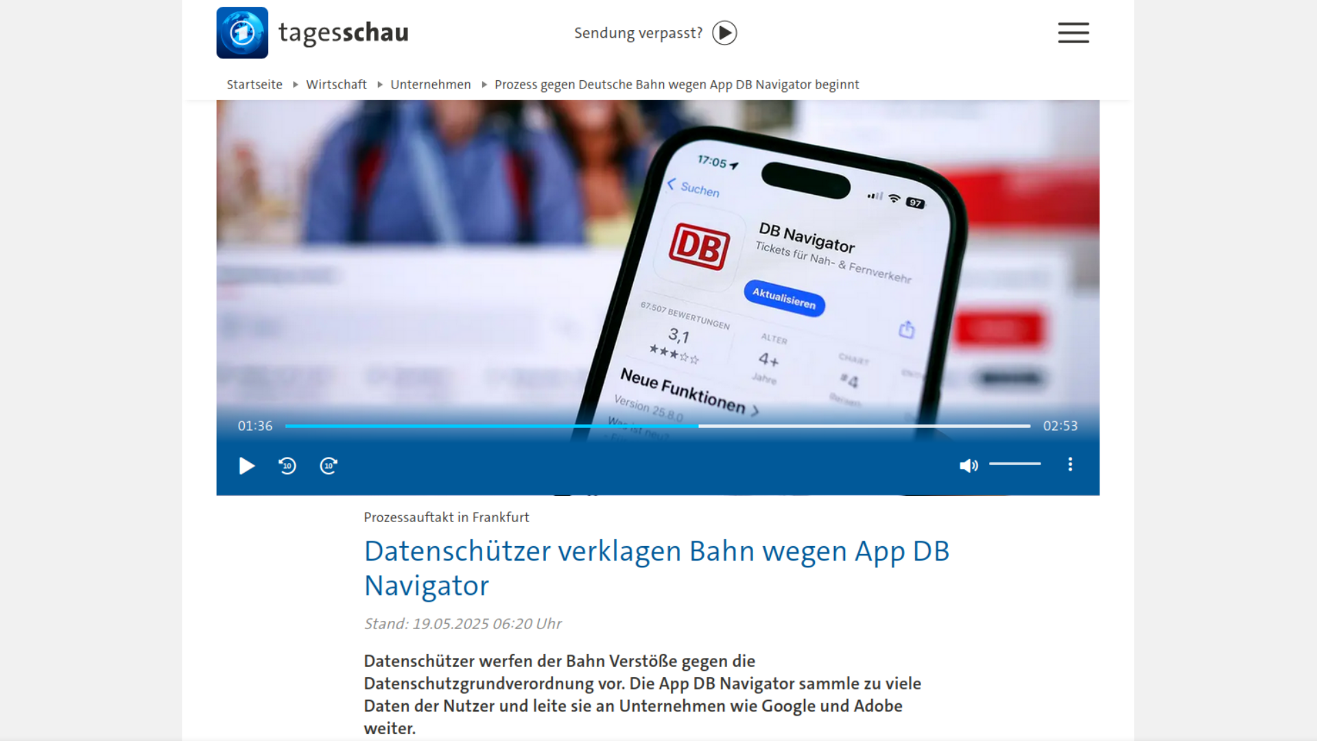 Screenshot von tagesschau.de