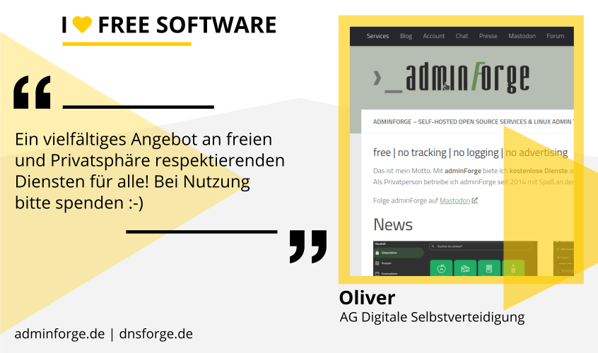 Infokärtchen zu adminforge.de und dnsforge.de