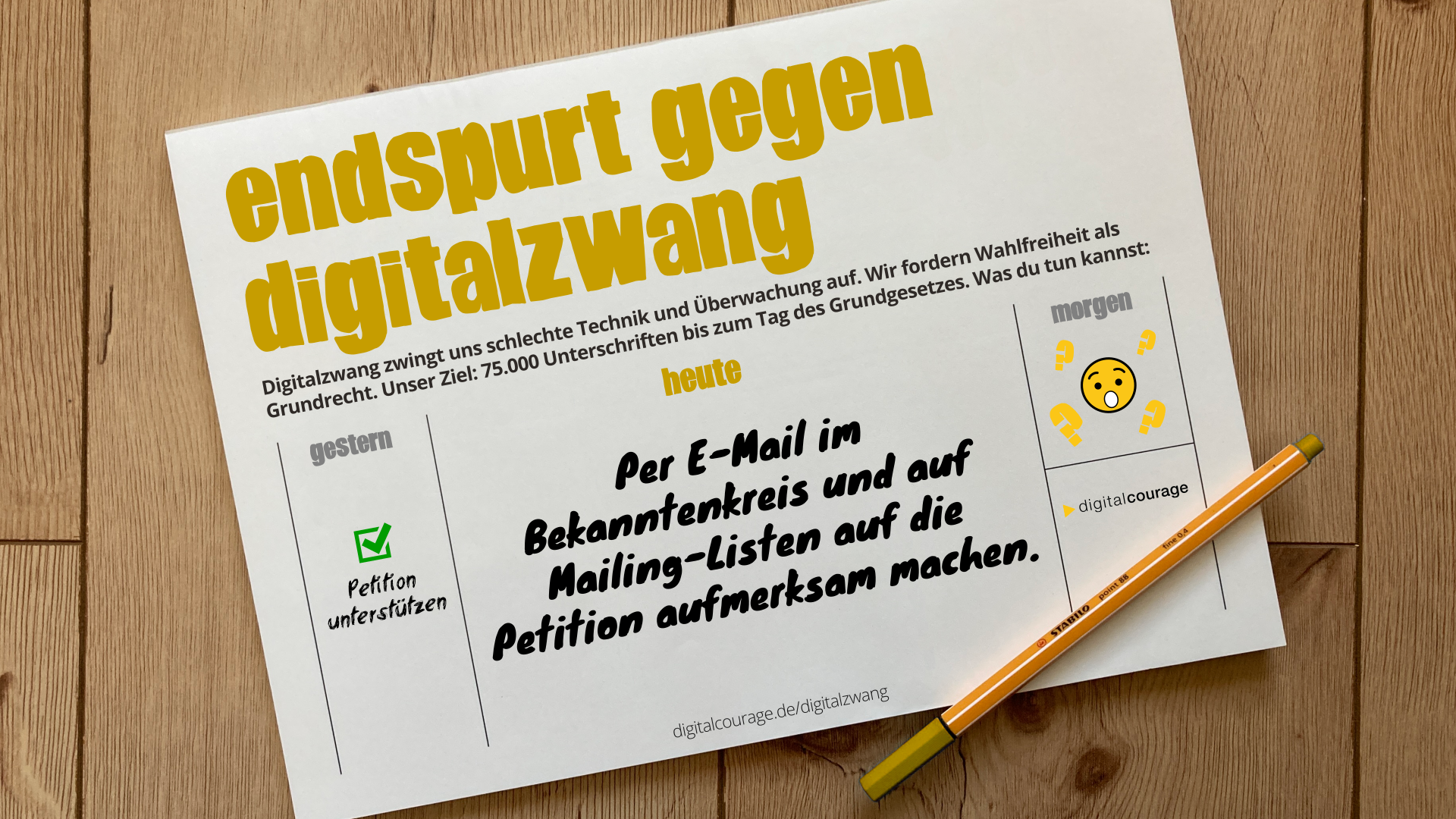 Kalender mit der To Do: „Per E-Mail auf Petition aufmerksam machen“