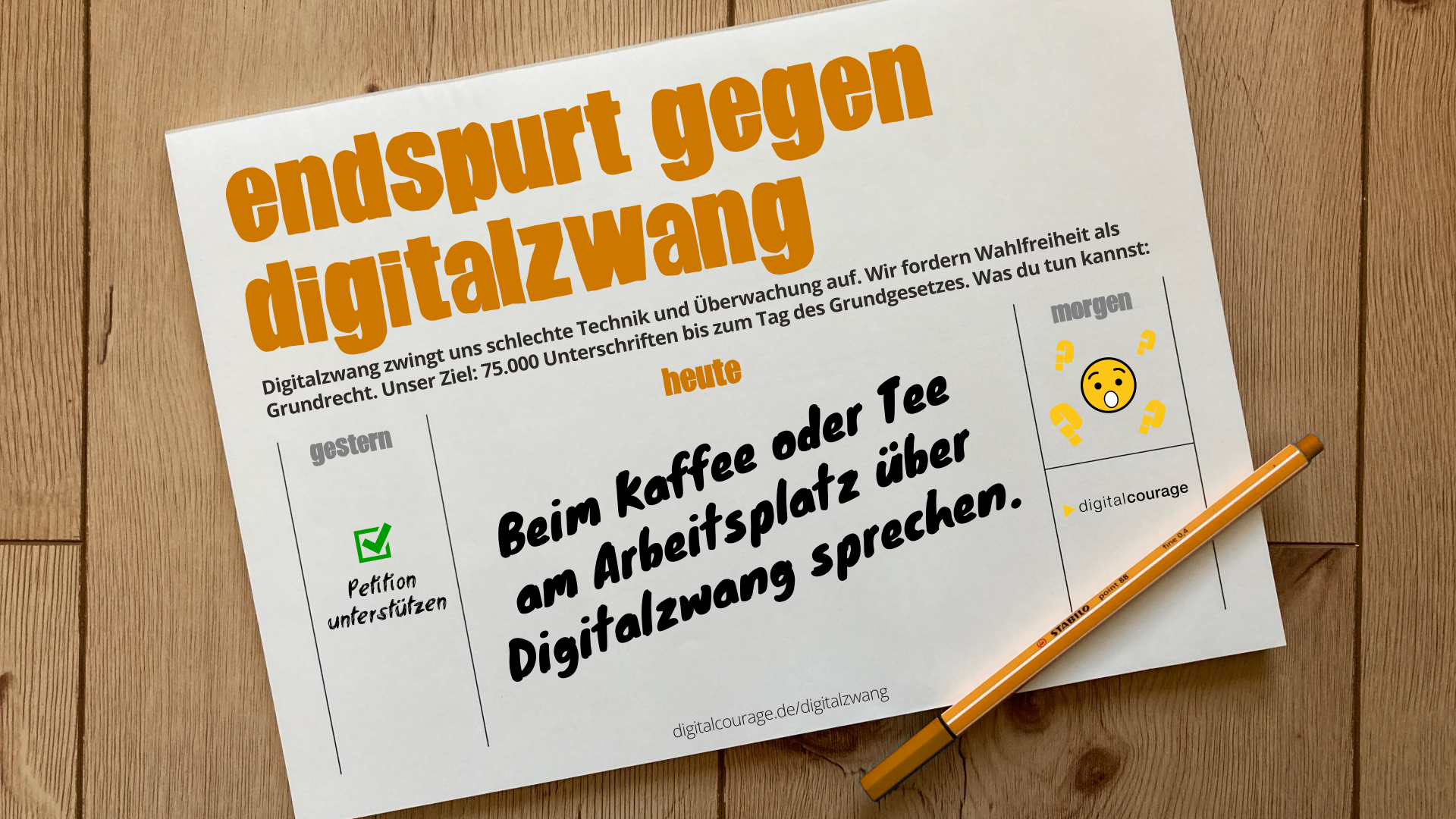 Kalender mit der To Do: „Am Arbeitsplatz über Digitalzwang sprechen“