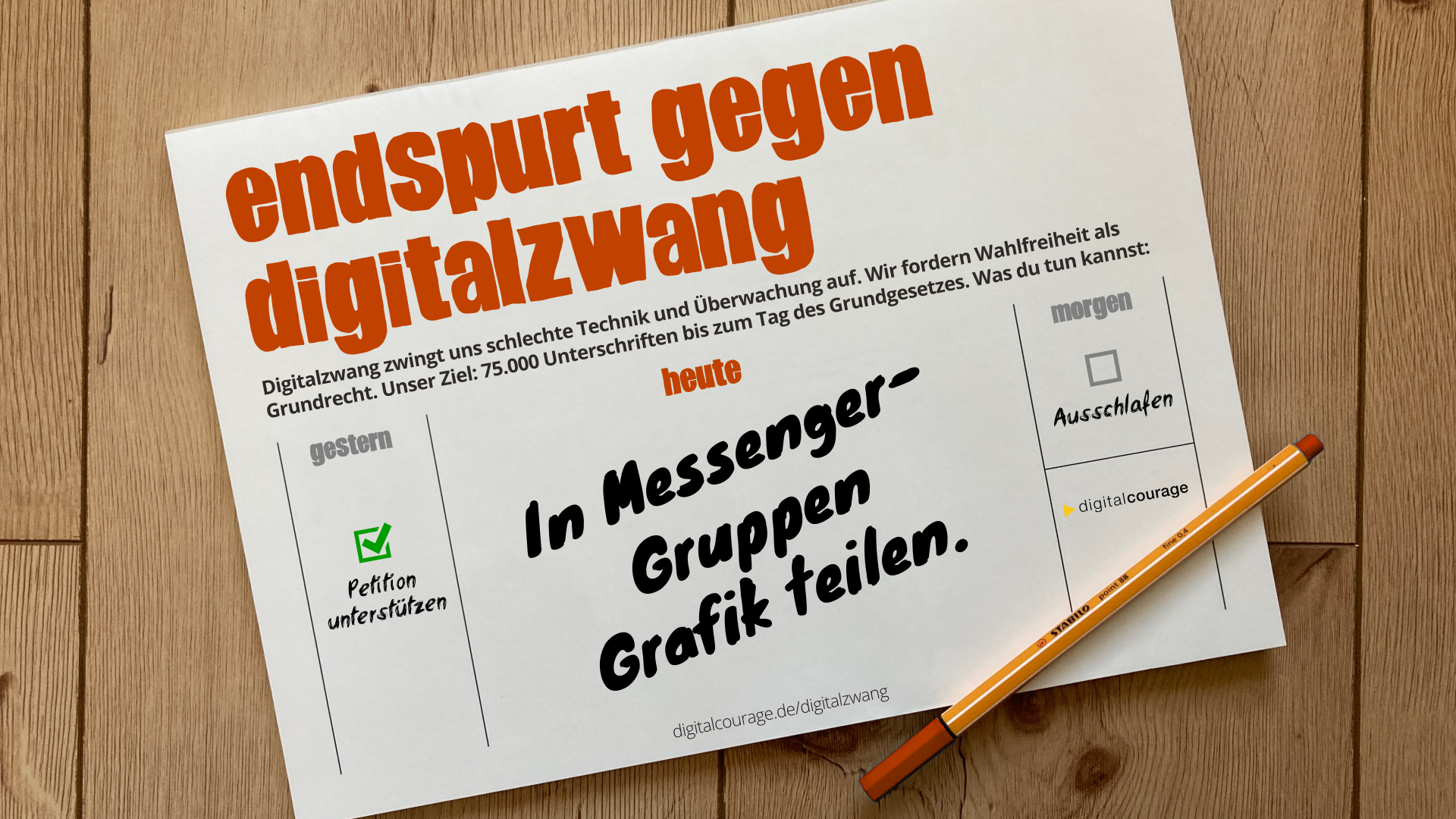 Kalender mit der To Do: „In Messenger-Gruppen Grafik teilen“