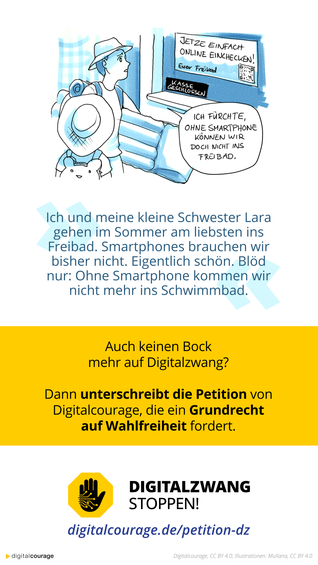 Digitalzwang-Beispiel „Freibad nur mit QR Code“.