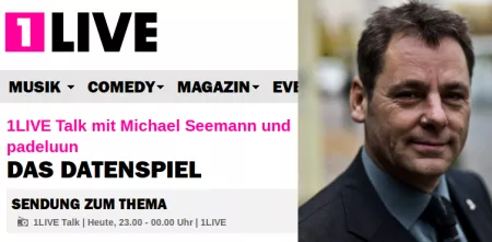 Collage: 1live-Sendetermin und eine Portraitaufnahme von padeluun.