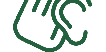 Logo des AK Vorrat. Symbol einer Hand hinter einem Ohr.