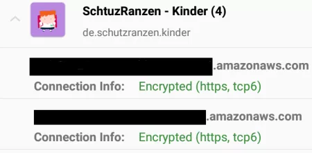 Screenshot von Netmonitor „Schutzranzen“ mit geschwärzten Bereichen.