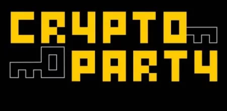 CryptoParty-Logo in den Farben schwarz und gelb.