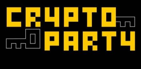 CryptoParty-Logo in den Farben schwarz und gelb.
