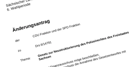 Screenshot des Änderungsantrags zum Polizeigesetz Sachsen.