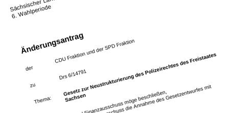 Screenshot des Änderungsantrags zum Polizeigesetz Sachsen.
