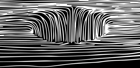 Ein Loch, dargestellt nur durch weiße Streifen auf schwarzem Grund.