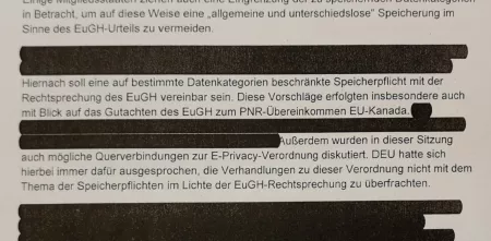 Dokument, welches größtenteils geschwärzt ist