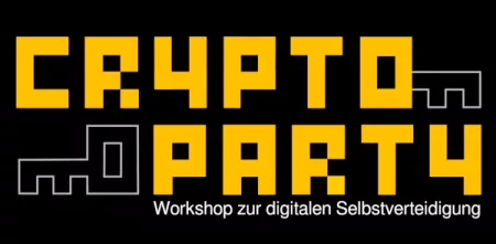 CryptoParty-Logo in den Farben schwarz und gelb.