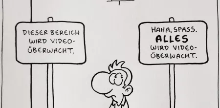 Handgezeichnetes Original von Ralph Ruthe: Alles wird videoüberwacht.
