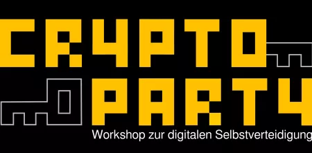 CryptoParty-Logo in den Farben schwarz und gelb.