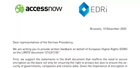 Screenshot des Briefes von accessnow und edri.