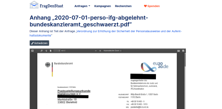 Screenshot des Antwortschreibens des Bundeskanzleramts.