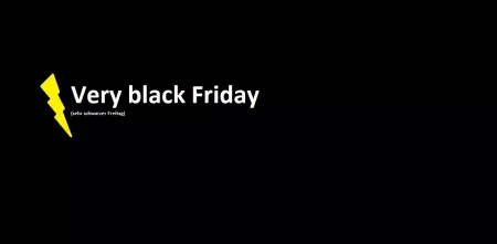 Grafik eines stilisierten Blitzes. Daneben steht: "Very black friday".