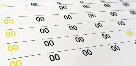 Wochenkalender, bei dem jeder Eintrag mit "00" versehen ist.