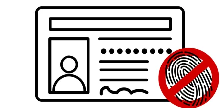 Pictogram of an ID card. On the bottom riht corner there is no-fingerprint sign.