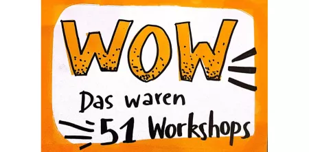 Gezeichneter Schriftzug: Wow. Das waren 51 Workshops.