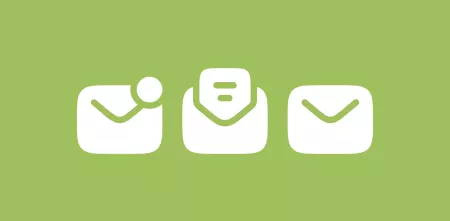 Drei Symbole eines Briefs (ungelesen, geöffnet, geschlossen)