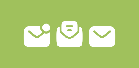 Drei Symbole eines Briefs (ungelesen, geöffnet, geschlossen)