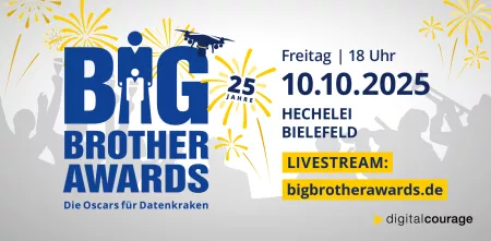 Werbebanner für die 25-jährigen BigBrotherAwards.