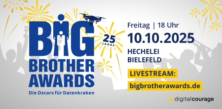 Werbebanner für die 25-jährigen BigBrotherAwards.