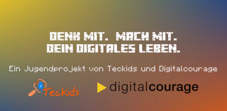 Werbebanner der Teckids: „Denk mit. Mach mit. Dein digitales Leben.“