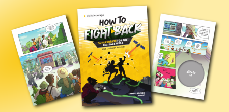 Titelseite des Comics „How to fight back“ plus zwei Innenseiten.
