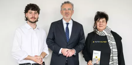 von links nach rechts: Jonas Grill (Digitalcourage), Thomas Jarzombek (CDU) und Rena Tangens (Digitalcourage)