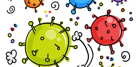 Bunte gemalte Viren im Comicstil.