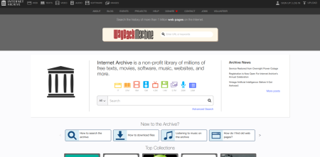 Screenshot von der Startseite des Internet-Archivs.