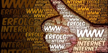 Grafik: „Erfolg im www“ sich immer wiederholend und bestehend aus einem nach oben gerichteten Daumen (braun-gelb-weiß).