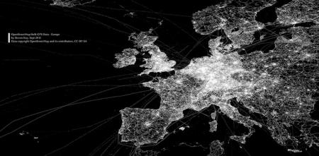 OpenStreetMap GPS-Massendatenkarte von Europa (schwarz-weiß).