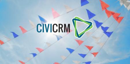 Collage: Im Hintergrund eine Girlande mit Wimpeln. Im Vordergrund das Logo von CiviCRM.