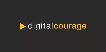 Logo von Digitalcourage auf schwarzem Grund.