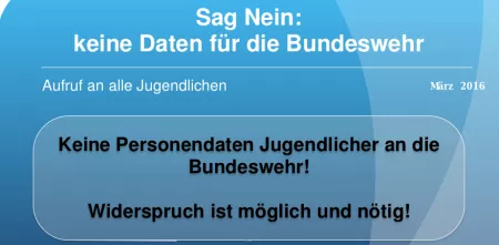 Screenshot des Flyers „Sag Nein: keine Daten für die Bundeswehr“.