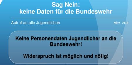 Screenshot des Flyers „Sag Nein: keine Daten für die Bundeswehr“.