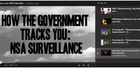 Screenshot einer Videoplaylist zum NSA-Skandal.