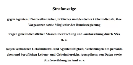 Screenshot von einer Strafanzeige gegen die Bundesregierung (Ausschnitt).