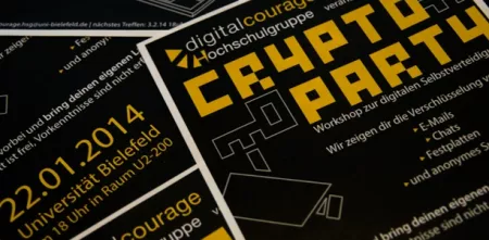 Flyer für eine Cryptoparty.