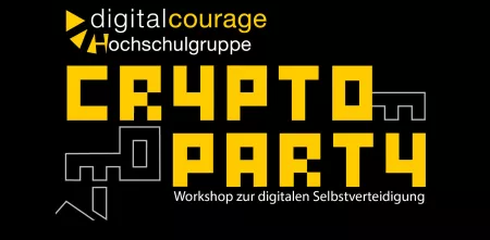 Angepasstes CryptoParty-Logo in den Farben schwarz und gelb.