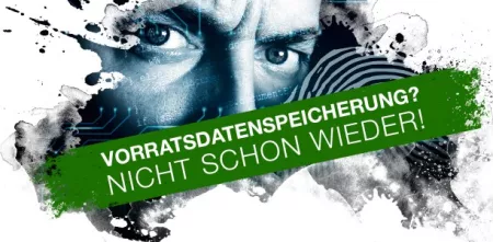 Grafik zur Vorratsdatenspeicherung mit dem Banner: „Nicht schon wieder“.