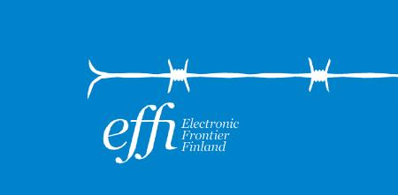 Logo von „Electronic Frontier Finland“ (weiße Schrift auf blauem Grund).
